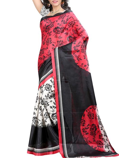 red silk printed saree with blouse - 12095052 - Very Small Image - 1