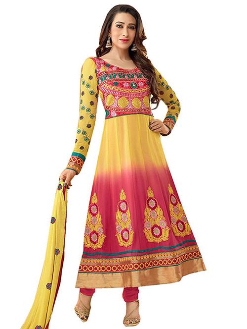 yellow georgette unstitched suit - 12095177 - Very Small Image - 1