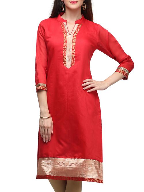 red art silk straight kurta - 12095695 - Very Small Image - 1
