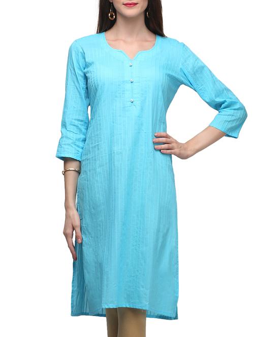 sky blue cotton straight kurta - 12095704 - Very Small Image - 1