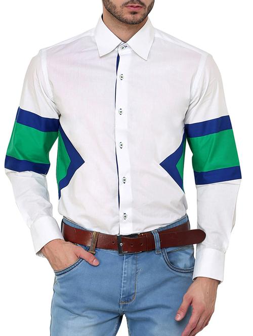 white color block casual shirt - 12096530 - Very Small Image - 1