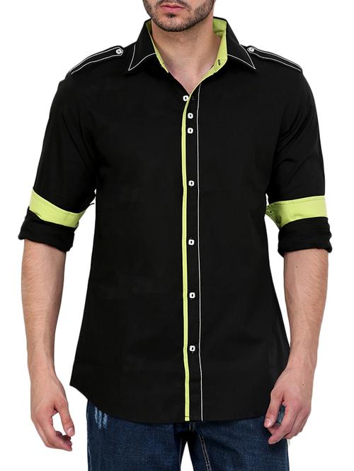 black and green colour block cotton casual shirt - 12096538 - Very Small Image - 1