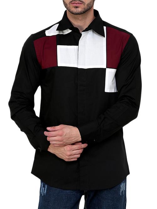 black color block casual shirt - 12096539 - Very Small Image - 1