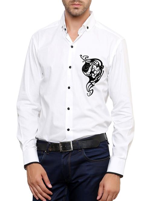 white printed cotton casual shirt - 12096545 - Very Small Image - 1