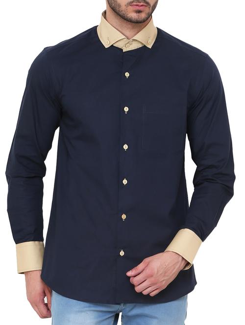 blue cotton casual shirt - 12096547 - Very Small Image - 1