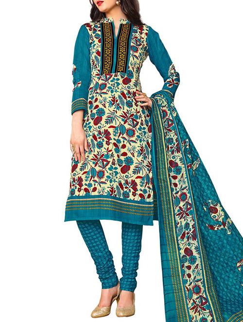 beige cotton unstitched suit - 12096871 - Very Small Image - 1