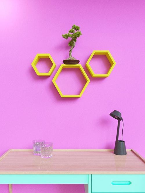  hexagon shape set of 3 wall shelves - 12097017 - Very Small Image - 1