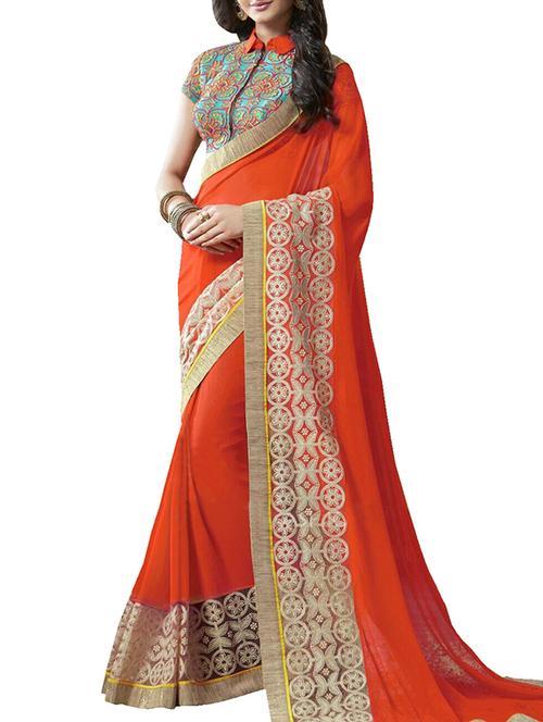 orange  bordered saree saree with blouse - 12097116 - Very Small Image - 1