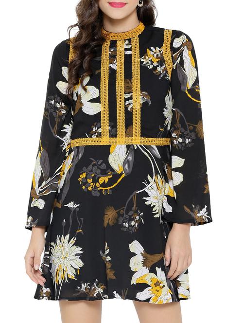 black poly georgette a-line dress - 12097864 - Very Small Image - 1