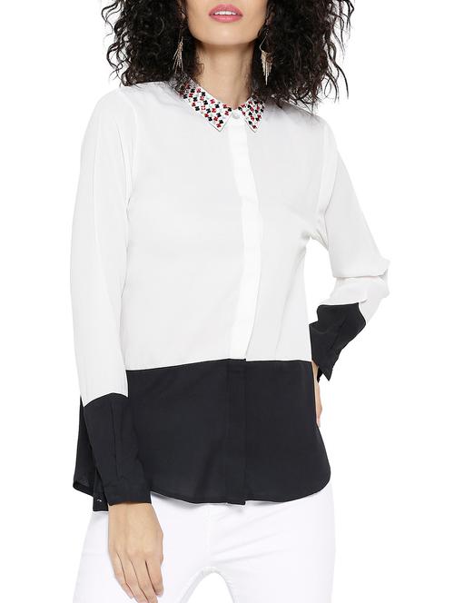 white poly georgette regular shirt - 12097866 - Very Small Image - 1
