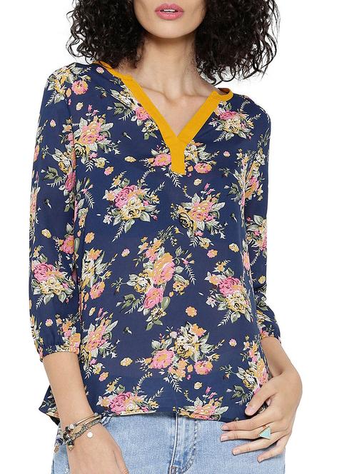navy blue georgette top - 12097887 - Very Small Image - 1