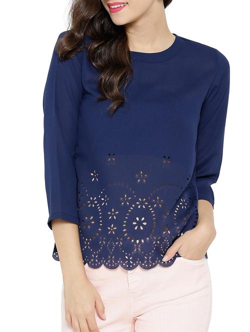 navy blue poly georgette top - 12097902 - Very Small Image - 1