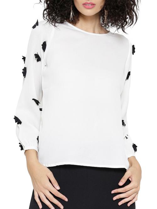 white poly georgette top - 12097907 - Very Small Image - 1