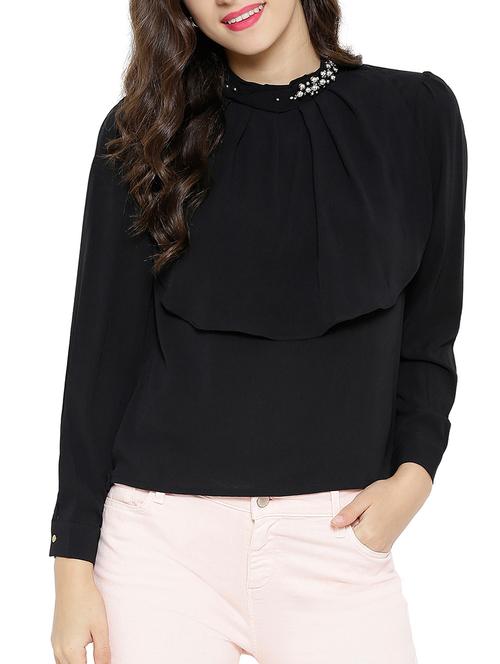 black poly georgette top - 12097919 - Very Small Image - 1