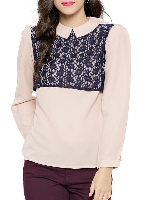 beige poly georgette top - 12097921 - Very Small Image - 1