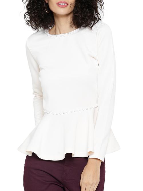 white polyester spandex peplum top - 12097935 - Very Small Image - 1