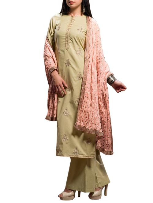 Beige embroidered stitched palazzo suit - 12097977 - Very Small Image - 1