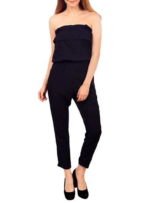 black viscose full leg  jumpsuit - 12098399 - Very Small Image - 1