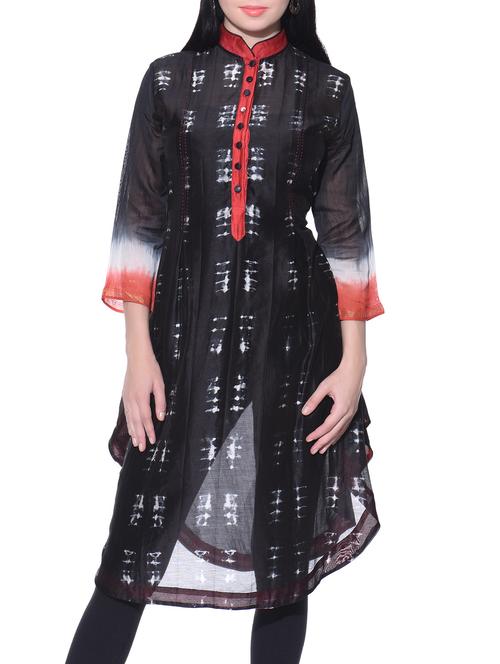 black shibori dyed chanderi kurta - 12100525 - Very Small Image - 1
