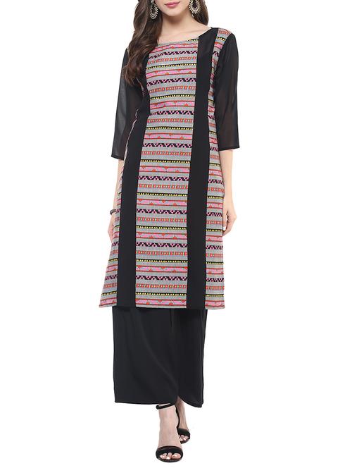 black synthetic straight kurta - 12100622 - Very Small Image - 1