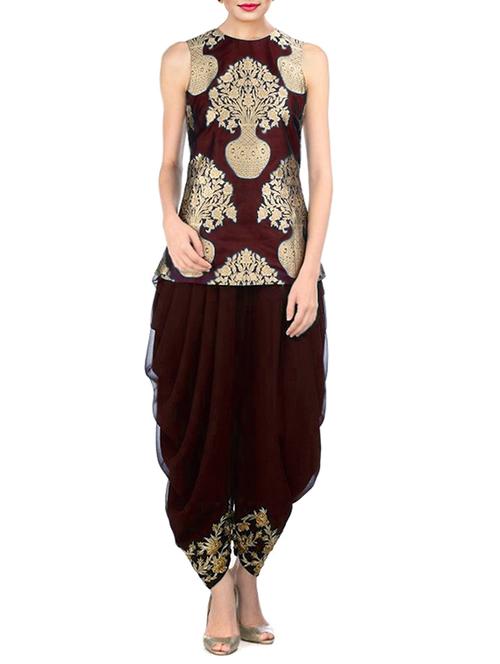 red kurti & dhoti set - 12101658 - Very Small Image - 1