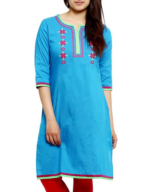 turquoise regular kurta - 12102537 - Very Small Image - 1