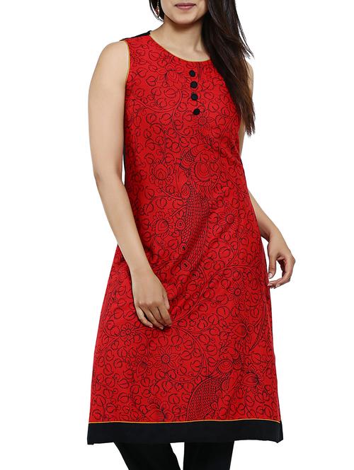 red & black rayon kurta - 12102547 - Very Small Image - 1