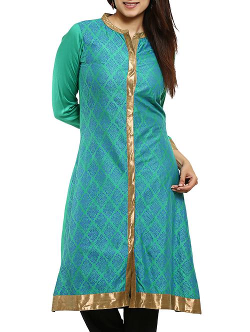 green rayon a-line kurta - 12102561 - Very Small Image - 1