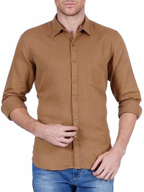 solid brown linen casual shirt - 12103115 - Very Small Image - 1