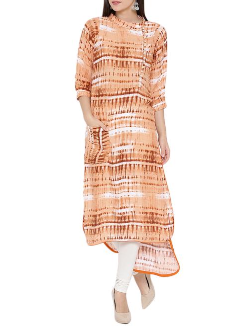brown rayon highlow kurta - 12103420 - Very Small Image - 1