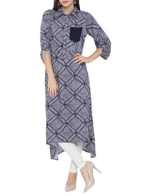 blue rayon long kurta - 12103428 - Very Small Image - 1