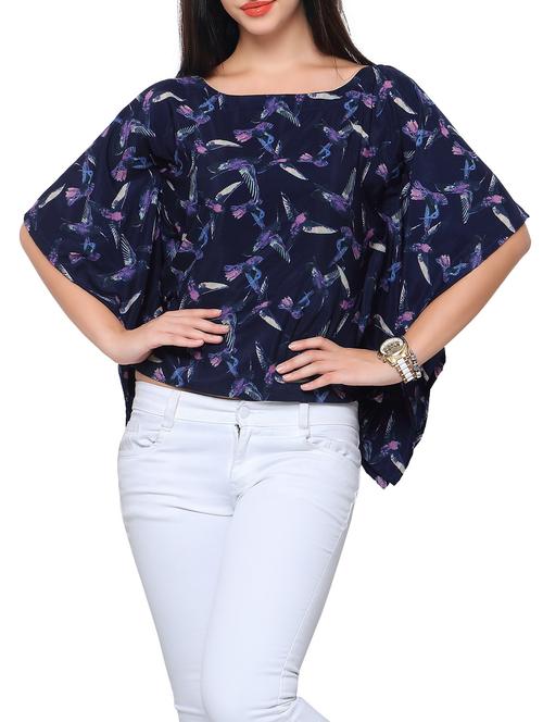 navy blue printed crepe top - 12104548 - Very Small Image - 1