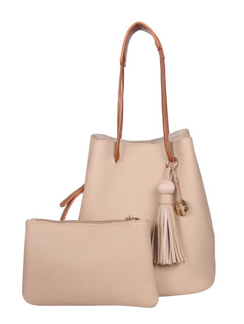 beige leatherette tote with pouch - 12104707 - Very Small Image - 1