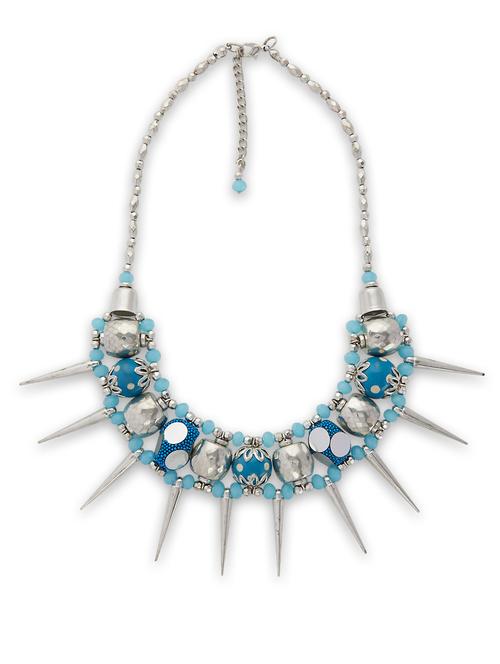 blue and silver necklace with spikes - 12105 - Very Small Image - 1