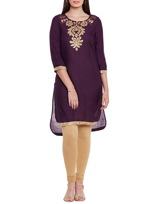 purple viscose straight kurta - 12106830 - Very Small Image - 1