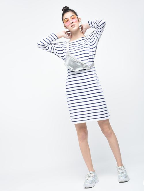 white striped cotton shift dress - 12107551 - Very Small Image - 1