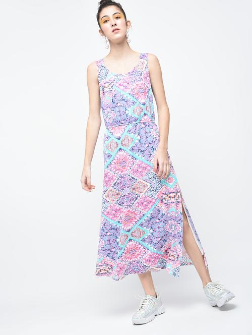 blue printed cotton maxi dress - 12107576 - Very Small Image - 1