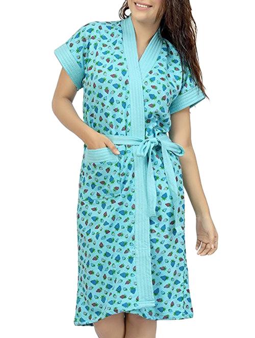 blue cotton bathrobe - 12107991 - Very Small Image - 1