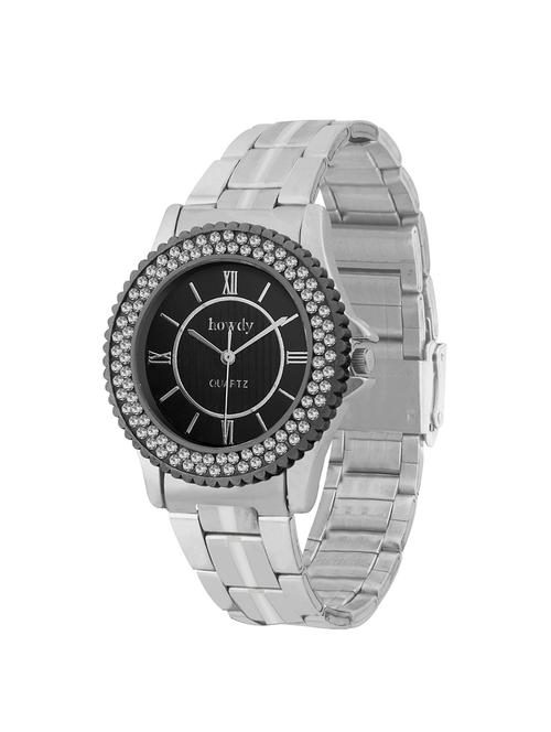 howdy Crystal Studded Analog Black Dial Stainless Steel Chian Watch- for - Women's & Girl's ss363 - 12114473 - Very Small Image - 1