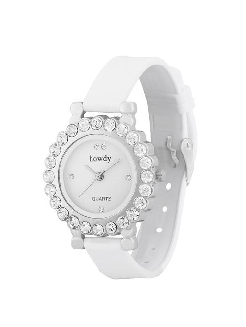 howdy Crystal Studded Analog White Dial White Strap Watch- for - Women's & Girl's ss372 - 12114482 - Very Small Image - 1