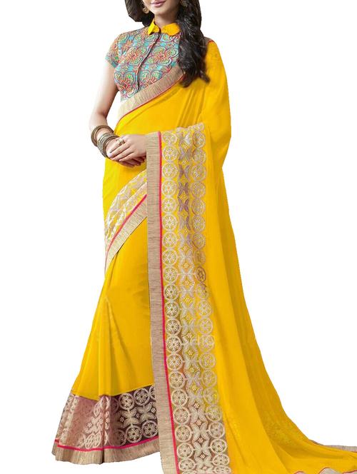 yellow georgette saree with blouse - 12114690 - Very Small Image - 1