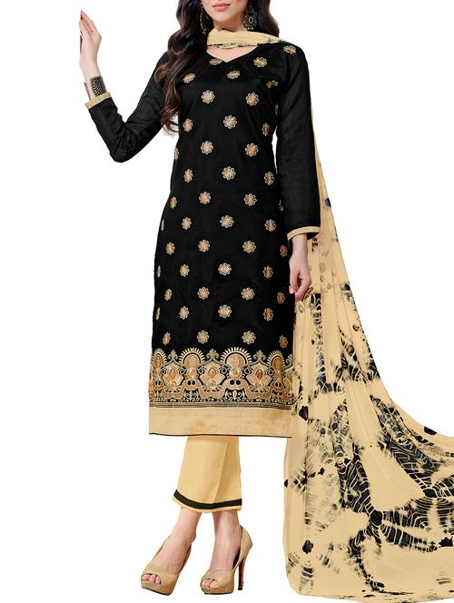 black cotton blend churidaar suits unstitched suit - 12117326 - Very Small Image - 1
