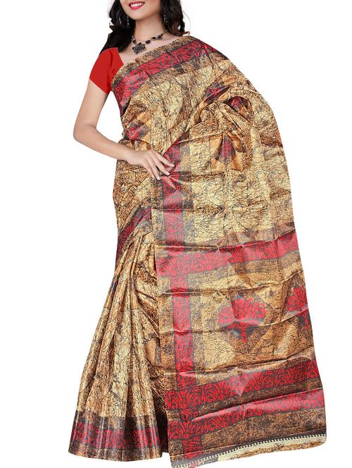 red silk printed saree with blouse - 12118248 - Very Small Image - 1