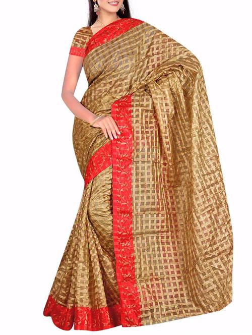 red cotton printed saree with blouse - 12118281 - Very Small Image - 1
