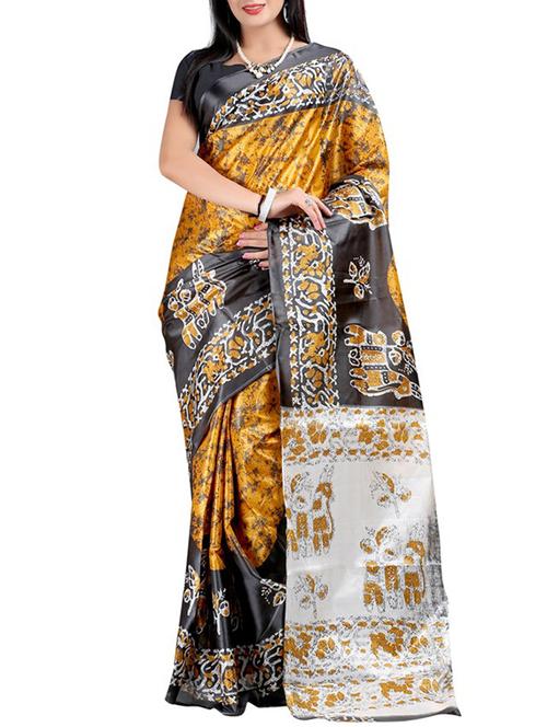 red silk printed saree with blouse - 12118286 - Very Small Image - 1