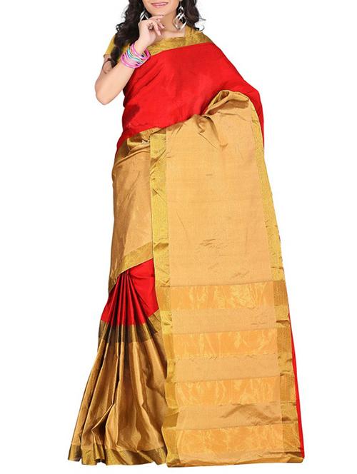 red silk printed saree with blouse - 12118298 - Very Small Image - 1