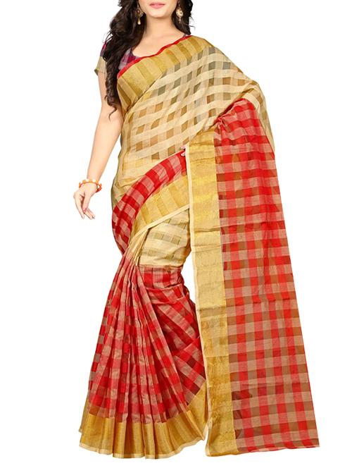 red silk printed saree with blouse - 12118321 - Very Small Image - 1