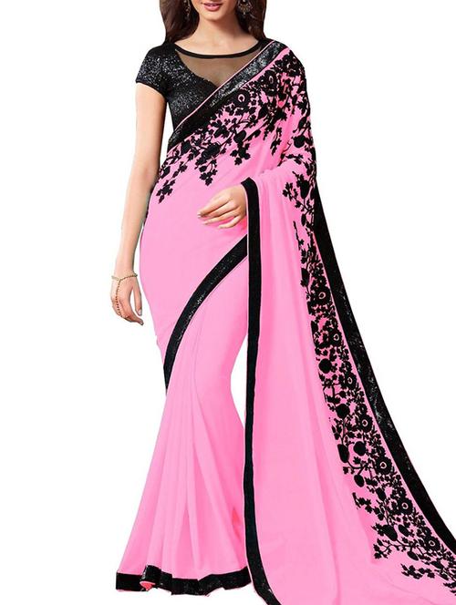 red georgette printed saree with blouse - 12118324 - Very Small Image - 1