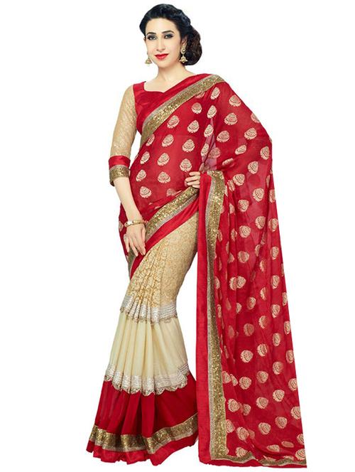 red georgette printed saree with blouse - 12118334 - Very Small Image - 1