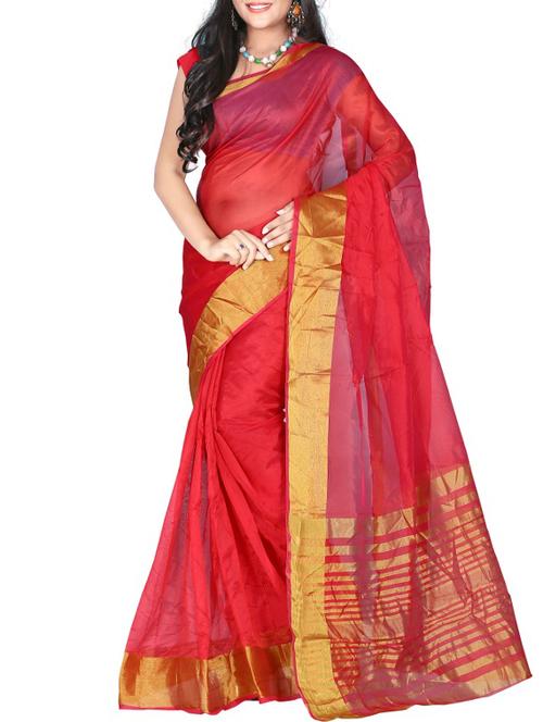 red silk printed saree with blouse - 12118398 - Very Small Image - 1